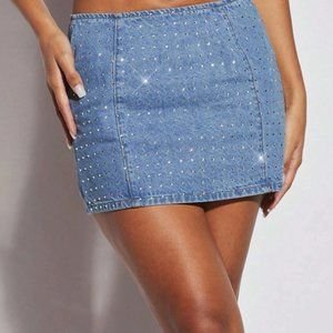 SHEIN Mini Denim Embellished Sparkle Y2K Skirt Size 27